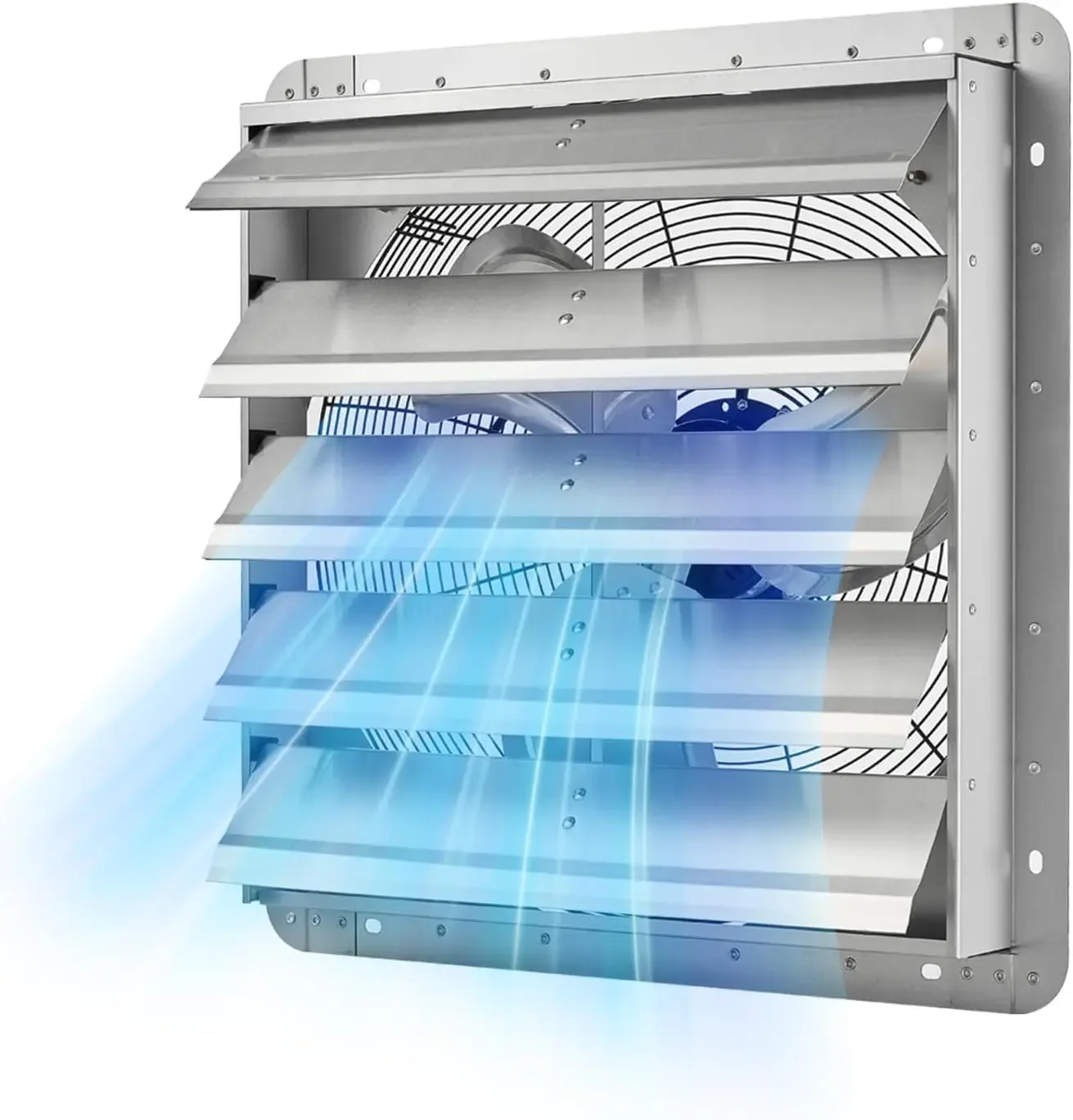 20 Inch Shutter Exhaust Fan Wall Mounted Automatic Louvers Silver, Sturdy Steel Housing, 4499 CFM Ventilation and Cooling