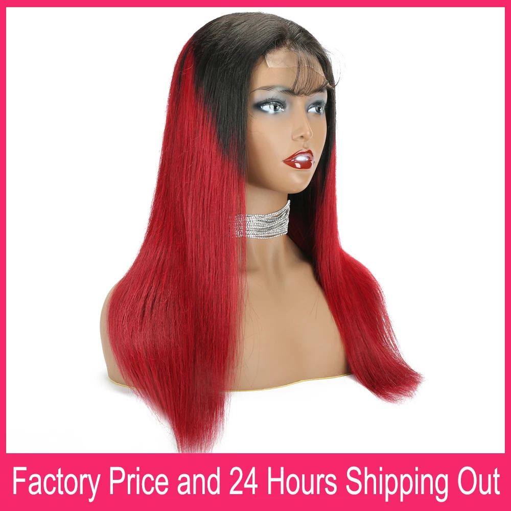 1B Burgundy Human Hair Wigs Pre Plucked 13x4 Lace Frontal Wig Ombre Wine Red Color 13x4 Swiss Lace Front Wig For Black Women