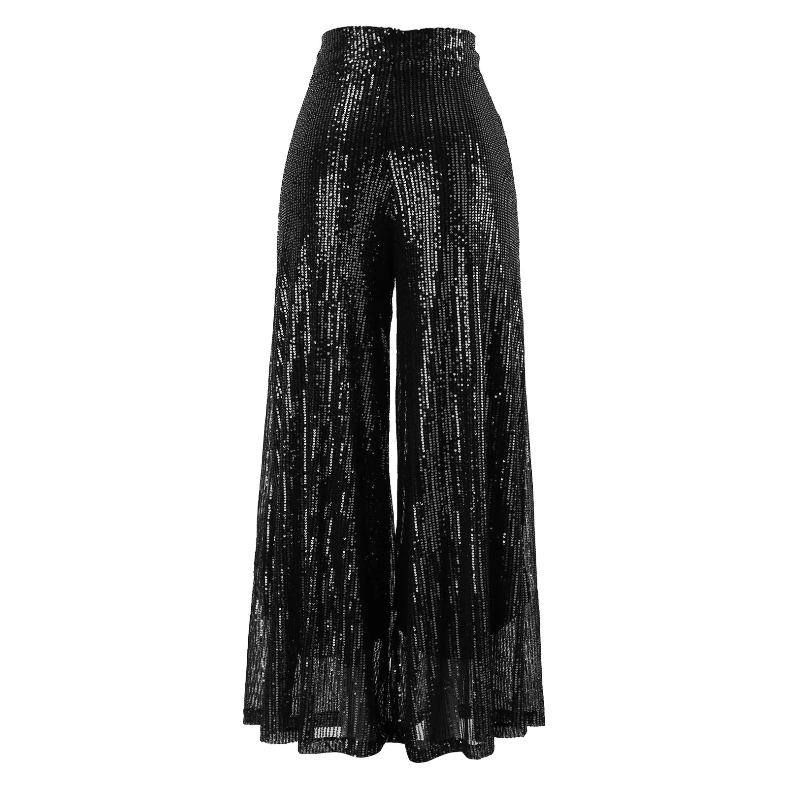 Women Solid Casual Sequin Pocket Wide Leg Pants Zipper Loose Pants Youthful Aesthetic Baggy