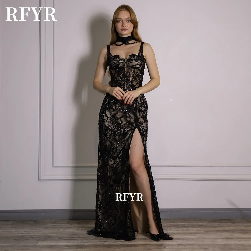 

RFYR Lace Evening Dress Straps Mermaid Prom Dress High Slit Party Dress for Arabic Women فساتين مناسبة رس Customized