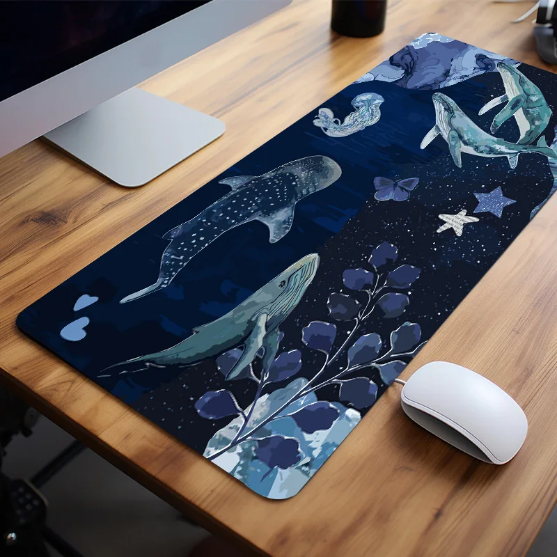 Cartoon Sea Whale Large Gaming Mouse Pad Computer HD Keyboard Pad Natural Rubber Anti-Slip Office Mousepad Desk Accessories