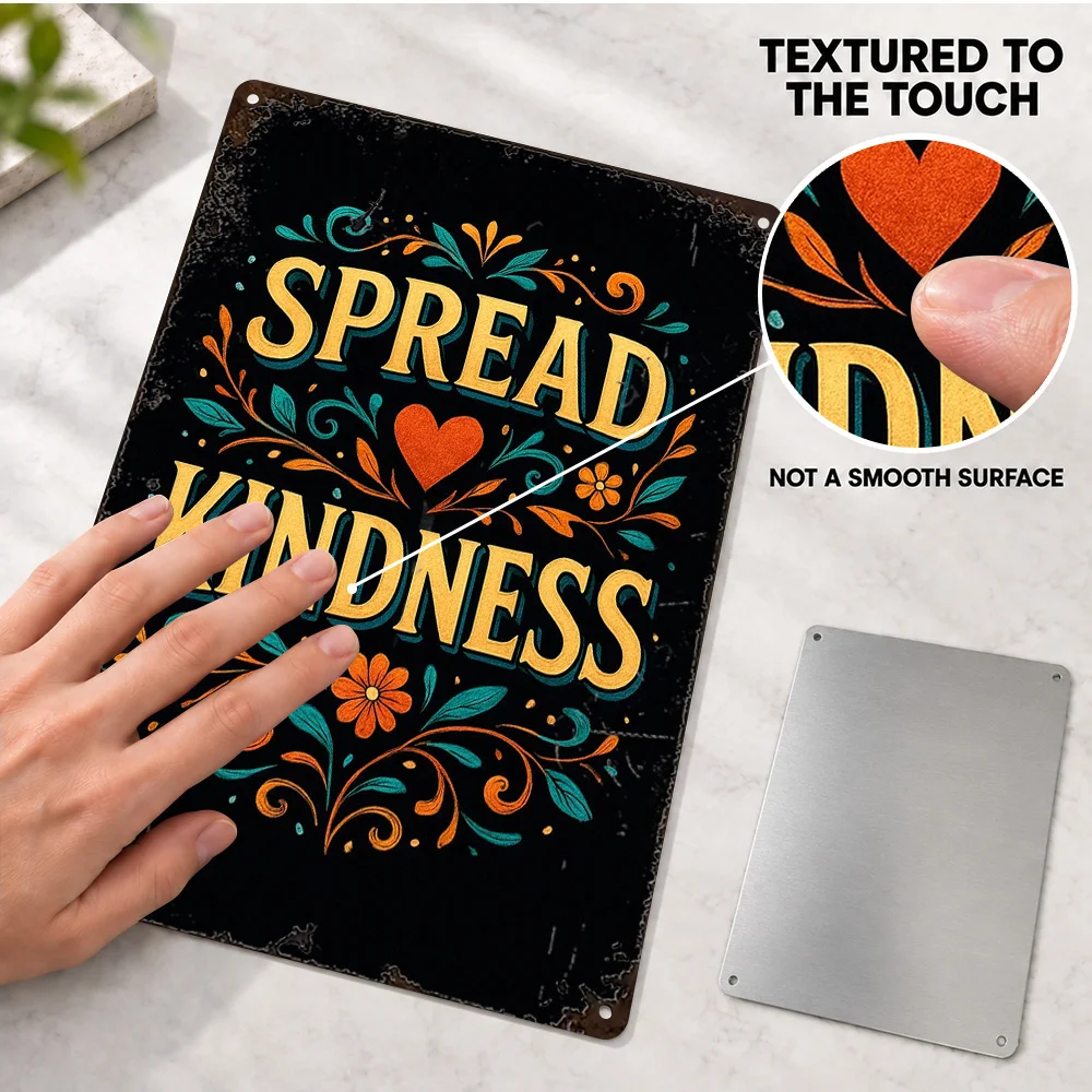 Spread Kindness Floral Typography Textured Metal Poster Retro Bold Design Bedroom Wall Art Personalized Aluminum Sign Fan Gift