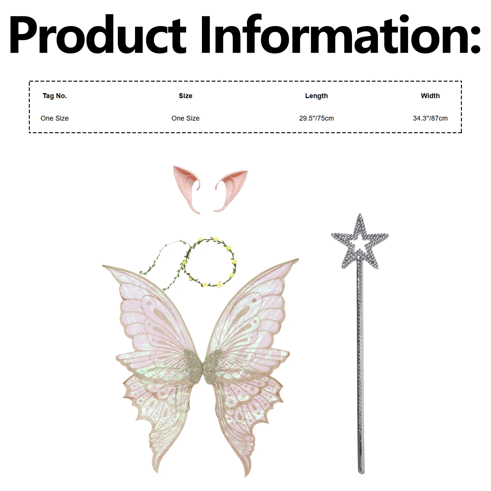 Adult Kids Halloween Fairy Cosplay Costume Butterfly Wings Garland Star Wand And Elf Ears for Party Performances 6