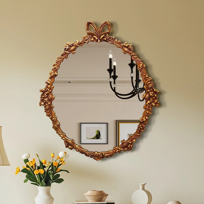 New European bathroom bathroom bronze oval bathroom decoration makeup entrance mirror