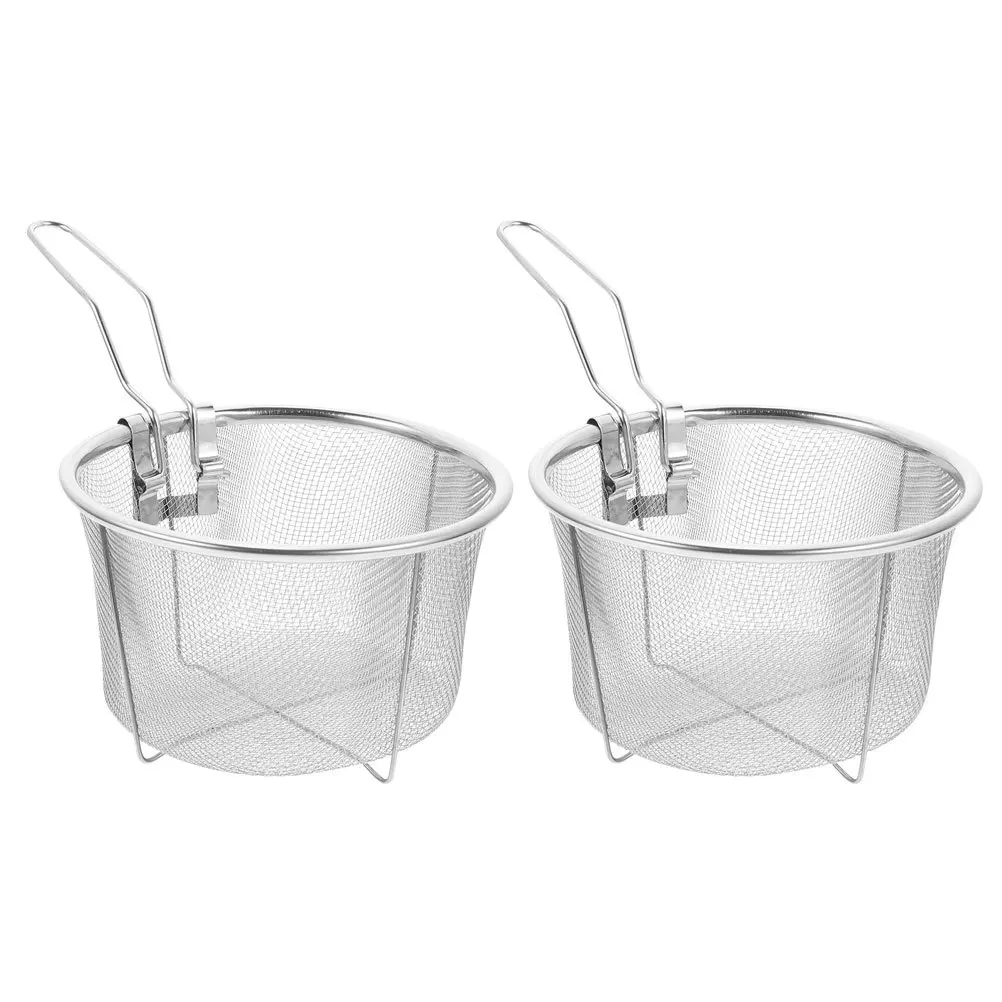 

2Pcs Stainless Steel Frying Basket Rust Proof Deep Fry Basket with Long Handle Mesh Cooking Strainer for Fries Chicken Wing