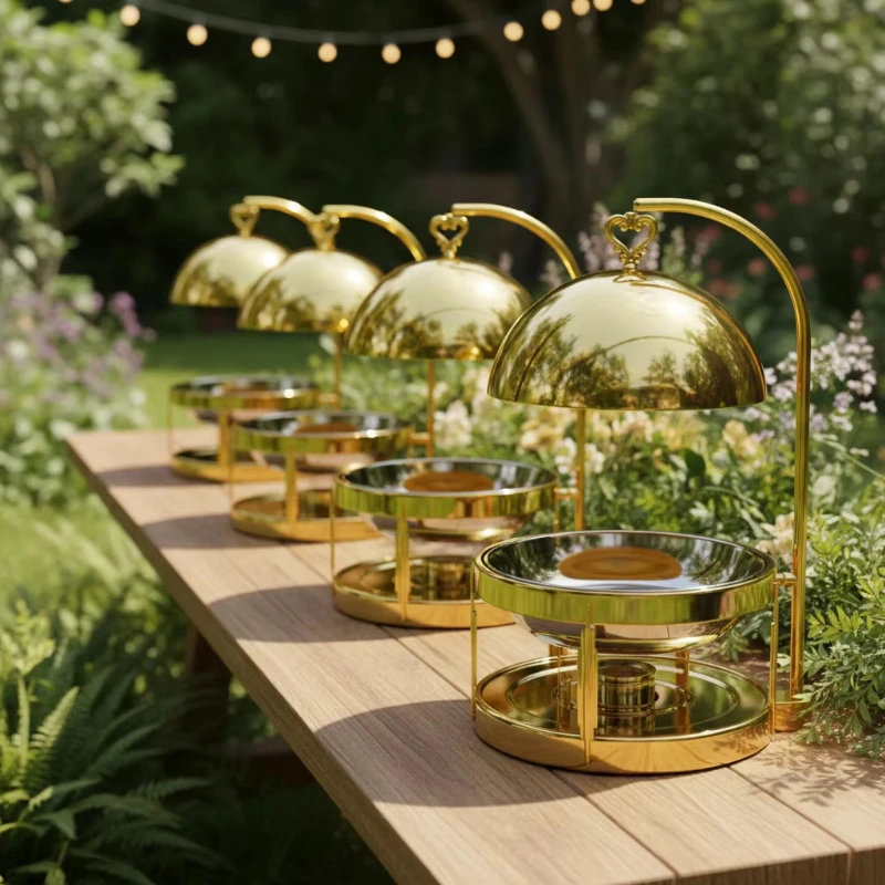Golden Round Insulation Pot Stainless Steel Hanging Buffet Insulator Suitable for Wedding Parties Middle East Hotel Catering