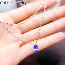 Simple 925 Silver Tanzanite Necklace for Office Woman 5mm*7mm 0.7ct Natural Tanzanite 18K Gold Plating Necklace No Fading