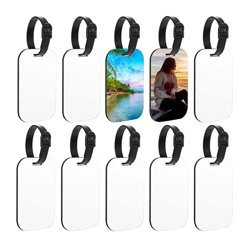 ABRT-100PCS Sublimation Blank Luggage Tags White Blank Travel Bag Baggage Tags With Strap Double Sided Suitcase Label Tag