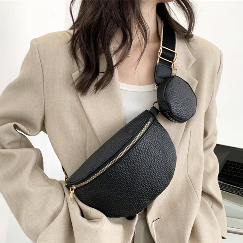 Fashion Women Pu Shoulder Bags Solid Color Designer Ladies Crossbody Bags with Small Coin Purse Wide Strap for Travel Shopping