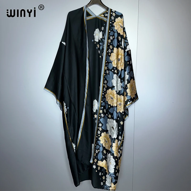 

WINYI кимоно пляжное богемное длинное кардиган накидка с вышивкой повседневное макси-кимоно в стиле бохо для праздничной вечеринки с открытым фронтом кафтан