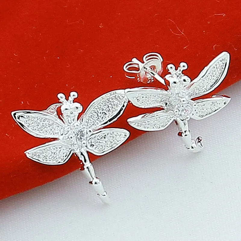 

Women's Luxury 925 Sterling Silver Dragonfly Stud Earrings Engagement Wedding Party Fashion High-Quality Jewelry Accessories