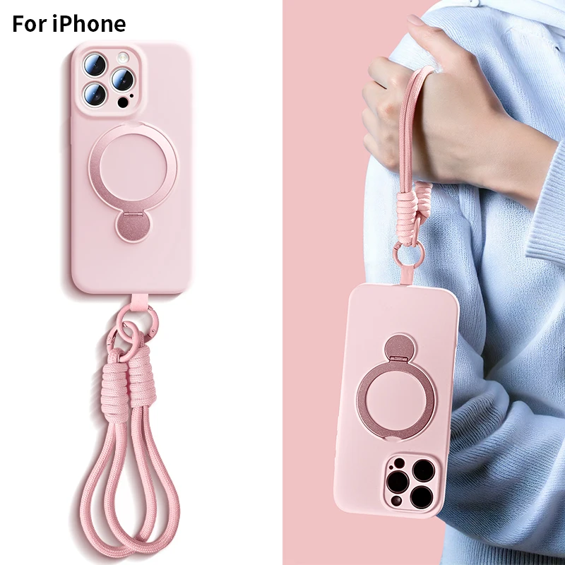 For iPhone 17 Pro Max Lanyard Magnetic Phone Case For iPhone Air 16 13 15 14 Pro Max For Magsafe Wireless Charge Silicone Cover - náhled 6