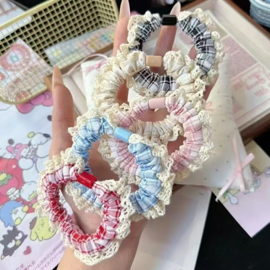 Korean lace sweet lace small intestine hair circle preppy style girl high elastic head rope student ponytail hair rope hair acc - Detail 1