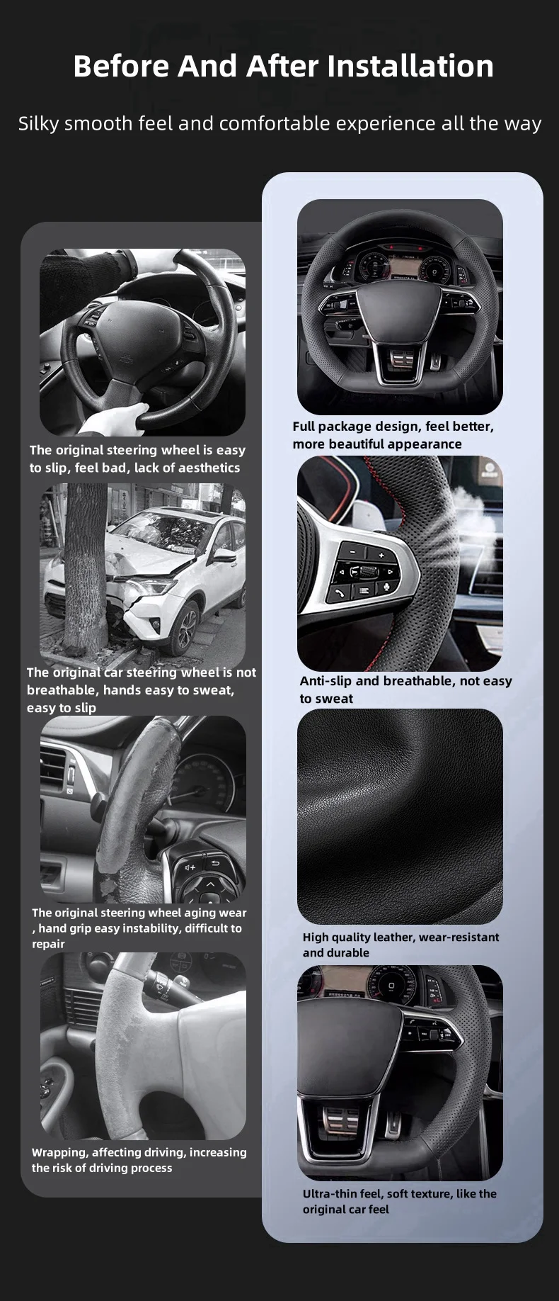 Auto-Lenkradbezug für Opel Astra (H) Zaflra (B) Signum Vectra (C), rutschfestes Kunstleder, Autozubehör, Lenkfolie – Detail 5