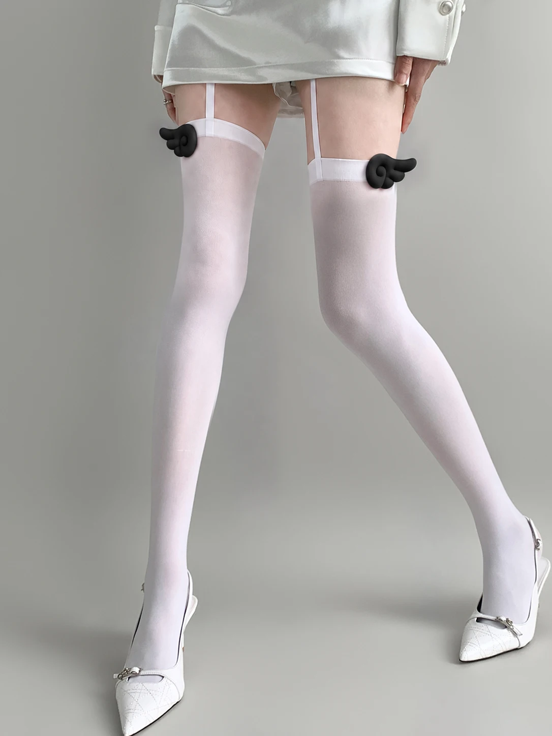 Medias largas negras de tubo alto sexys y delgadas para mujer, con liguero de ala sobre la rodilla, estilo japonés, medias JK...