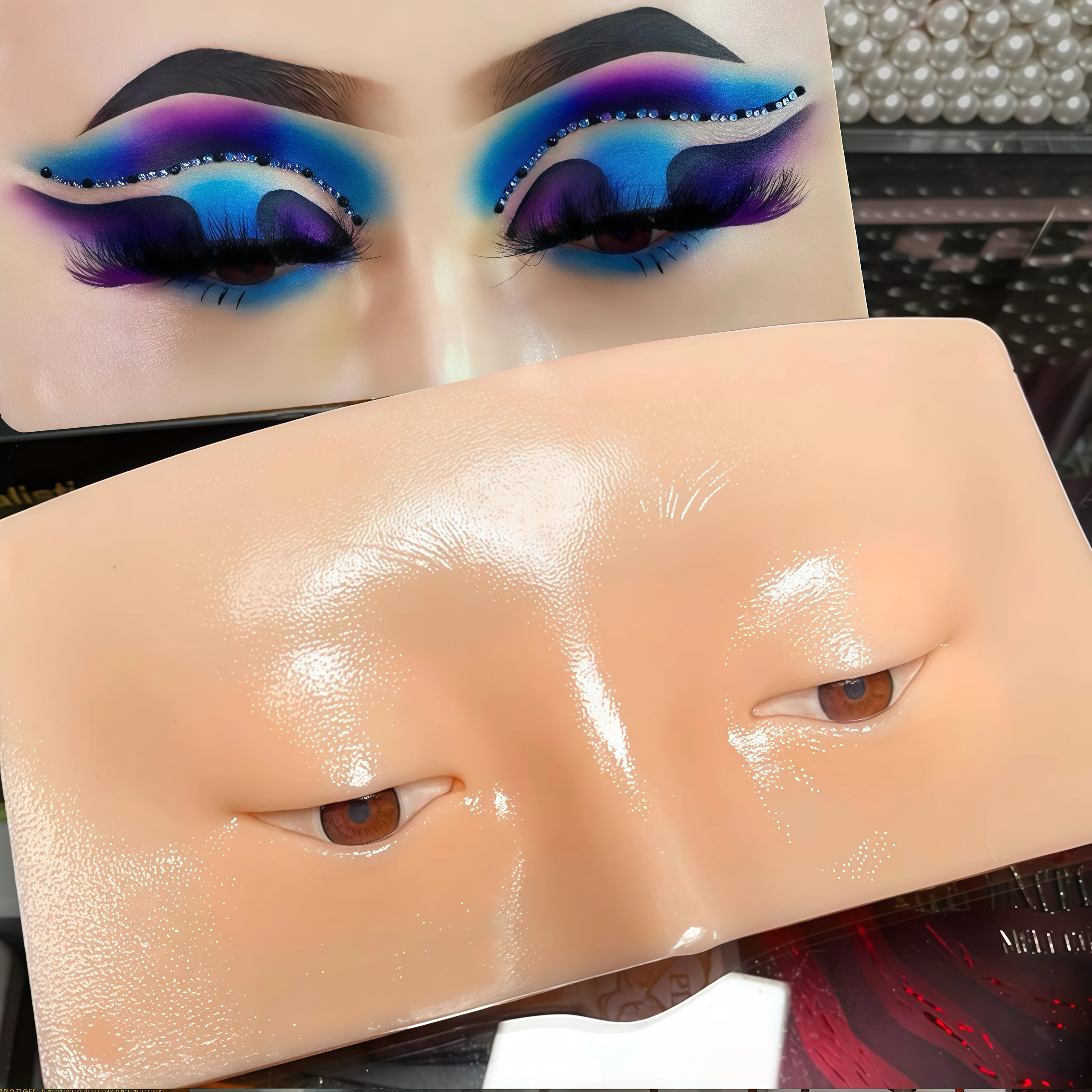 Wheat Silicone Makeup Practice Board with Pearl Stickers and Brushes - Suitable for Makeup Artists and Beginners