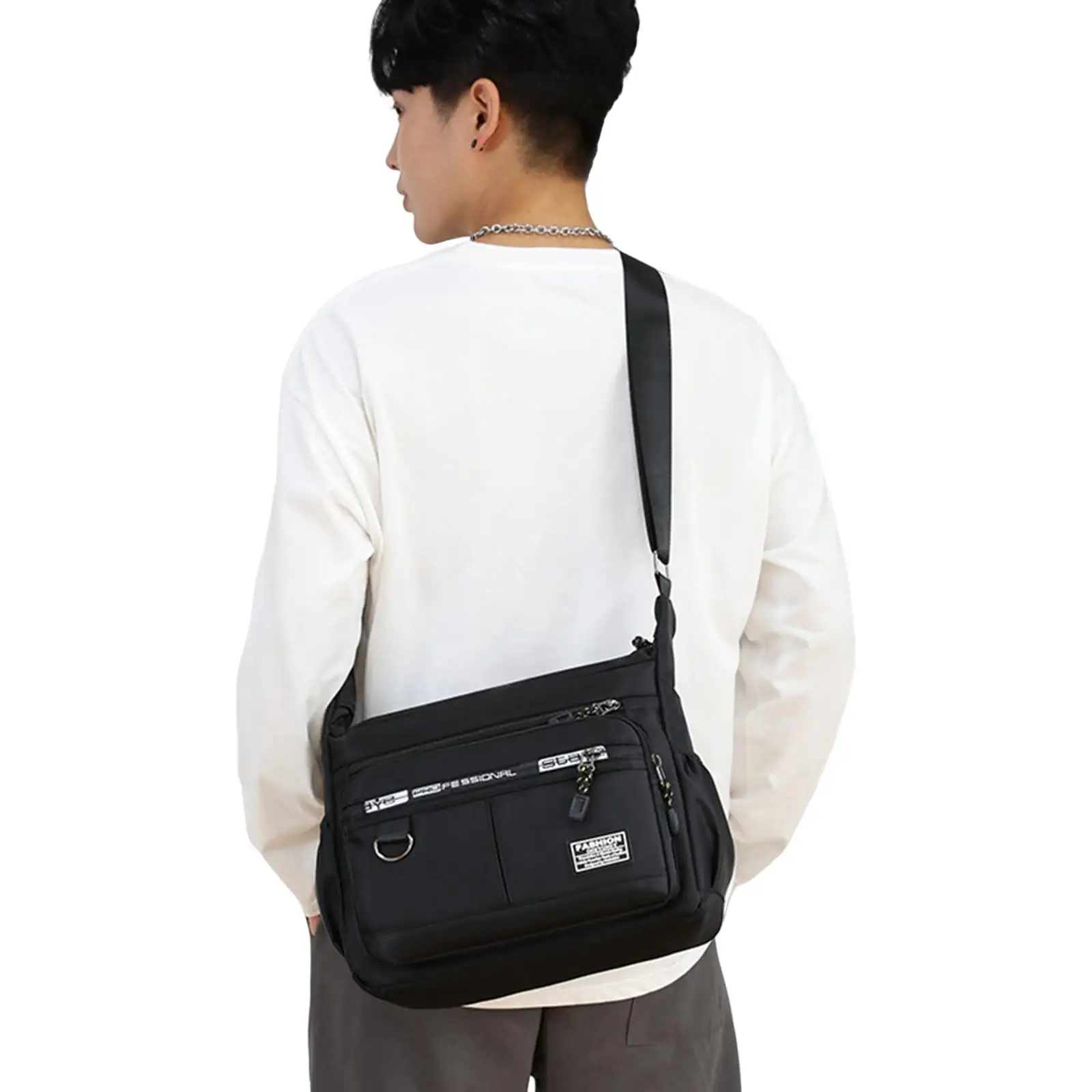 Men Shoulder Tote Oxford Cloth Handbag Multi Pocket Lightweight Travel Purse for Casual Daily Use