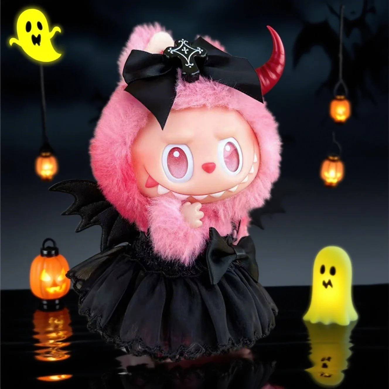 Для куклы Labubu, наряд с крыльями ангела, одежда, шифоновая юбка демона, украшение в виде тыквы на Хэллоуин, одежда, аксессуары для сидения и вечеринки Для куклы Labubu, наряд с крыльями ангела, одежда, шифоновая юбка демона, украшение в виде тыквы на Хэллоуин, одежда, аксессуары для сидения и вечеринки