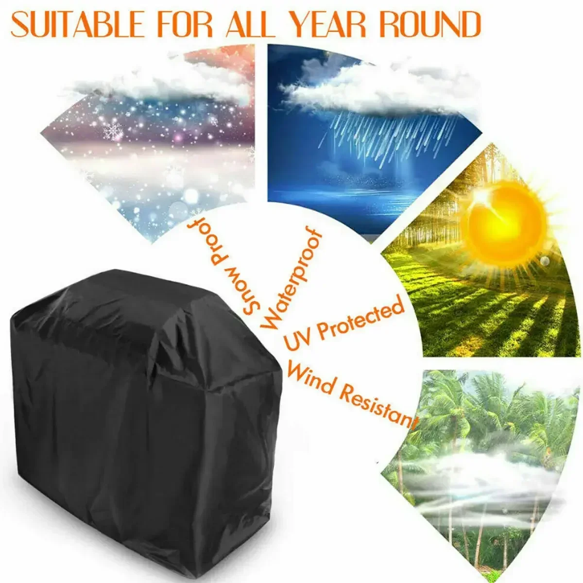 XS-XXXL Super Heavy Barbecue Cover Black Oxford Durable Waterproof and Dustproof Barbecue Cover Outdoor Camping BBQ Cover