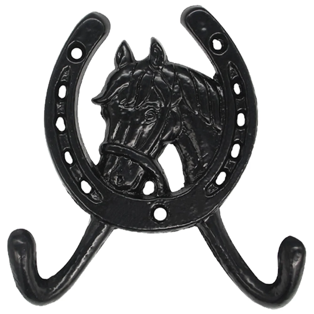 

Wall Hook Horseshoe Shape Double Hook Wall Cast Iron Black Mounted Hook Home Key Storage Bathroom Kitchen Hanger