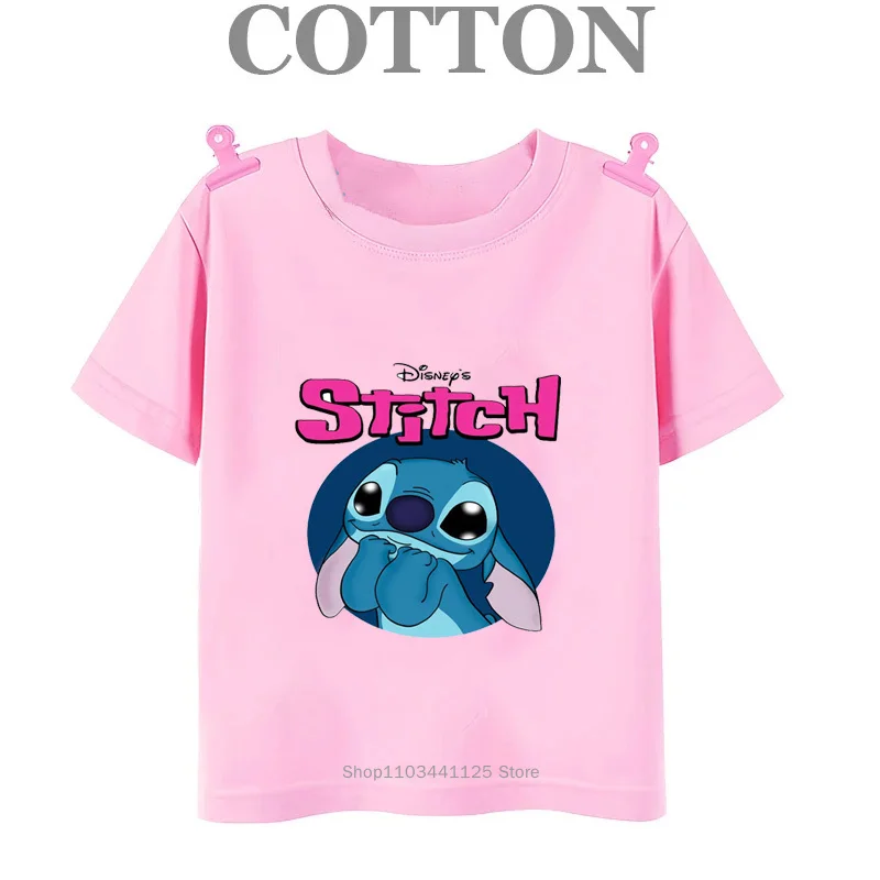 Lilo Stitch Anime Multiple Children's Cotton T Shirt Kids Boys T-shirts Summer 2024 Fashion Round Neck Casual Short Sleeve Top