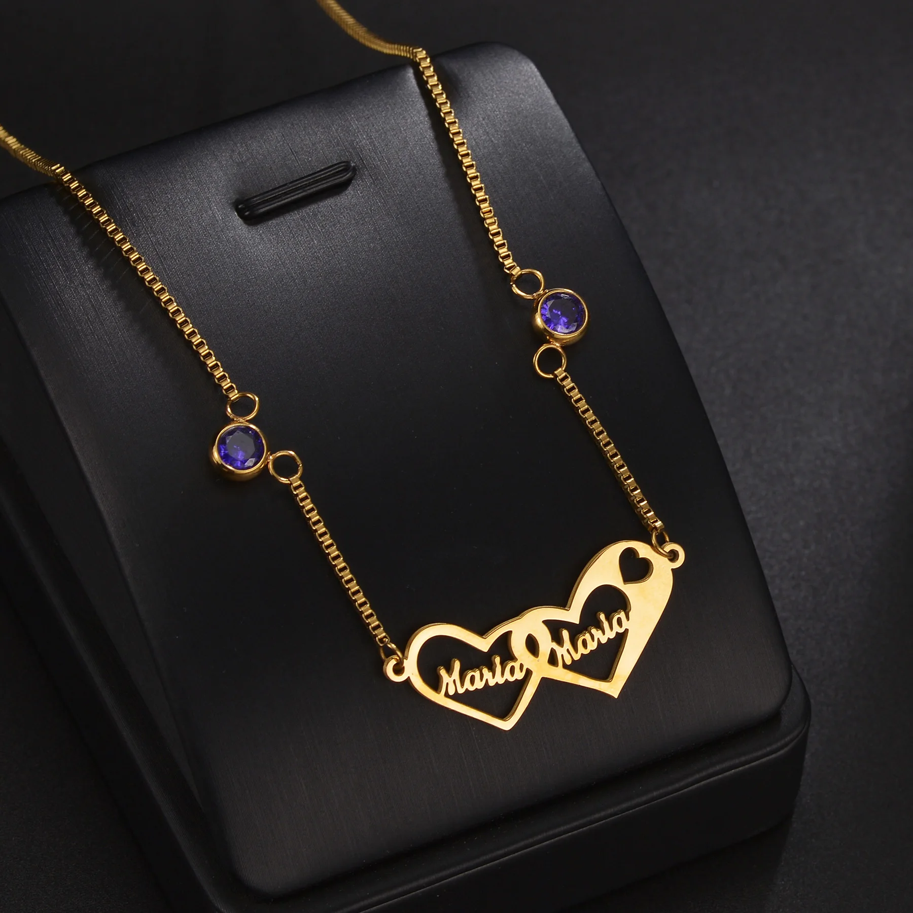 

New Fashion Custom Name Stainless Steel Jewelry Personalized Heart Box Chain Hang Zircon Necklace for Women Friends Birthday Gif