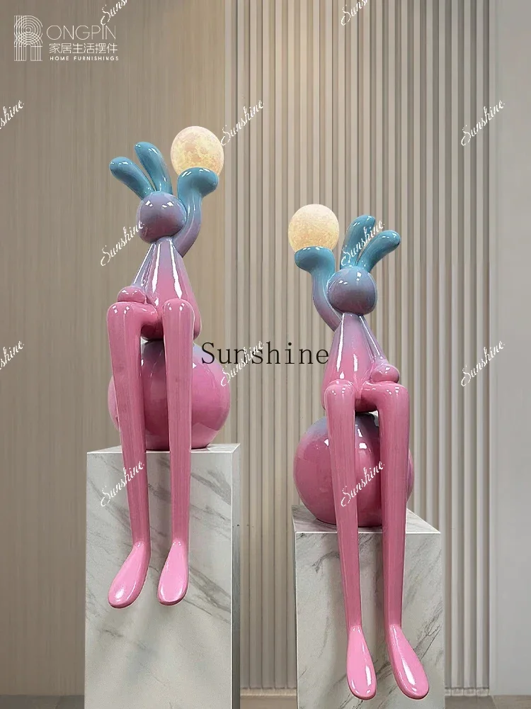 Abstract sitting long-eared rabbit welcome light luxury sales office floor ornamentsP