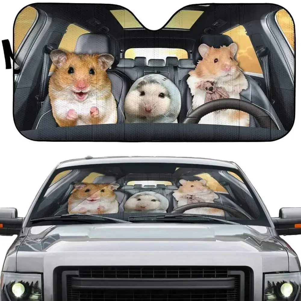 Lovely Hamsters Family Pattern Car Accessories Universal Car Windshield UV and Heat Car Sun Shade for Windshield