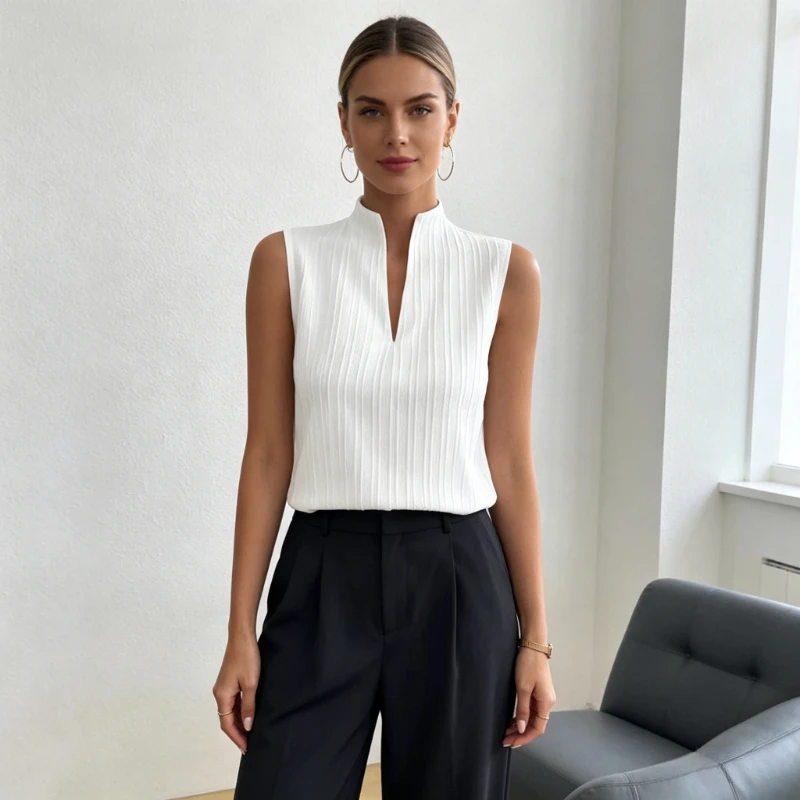 Fashion New Summer Deep V Women's Sleeveless T-shirt Elegant Slim-fitting White Chiffon Elegant Casual Blouse Retro Vest Tops