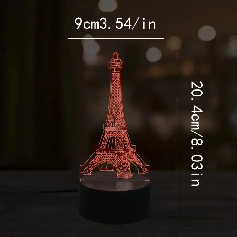 1pc  The Paris Tower 3D Night Light, 3D Optical Illusion Lamp With Touch, 7-Color Changing Ambient Light For Bedroom