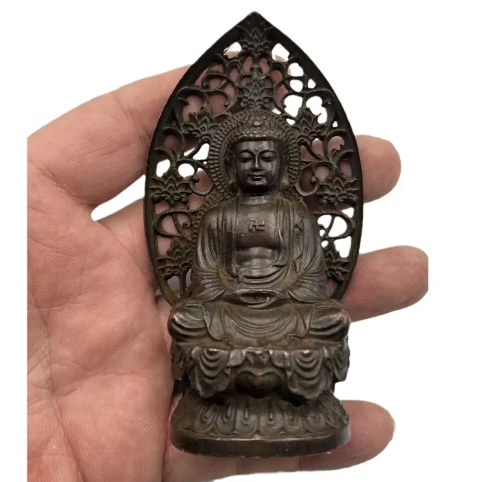 

9cm Buddhism Antique Bronze carved Sakyamuni Amitabha Tathagata Buddha Statue US