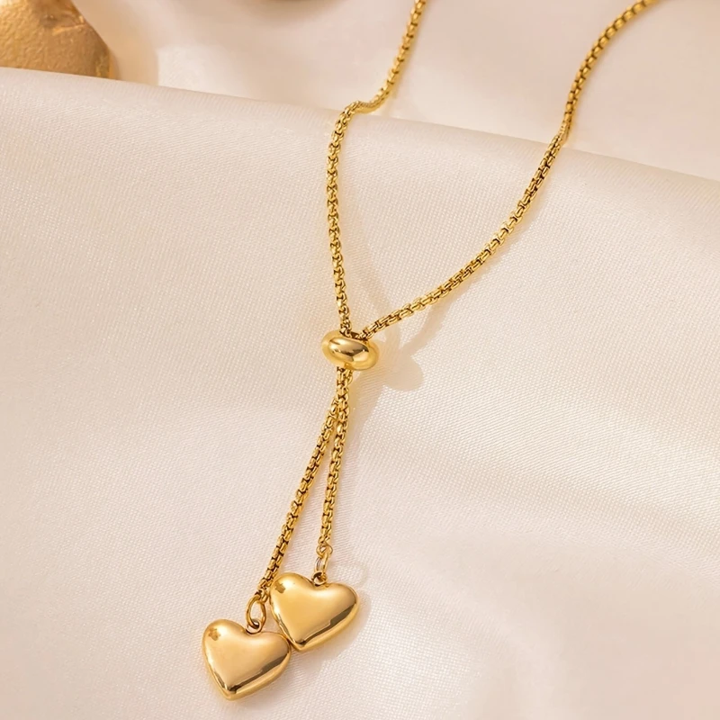 Fashion Trend Round Bead Chain Pull-out Heart Necklace, Women's Personalized Classic Holiday Accessories Jewelry