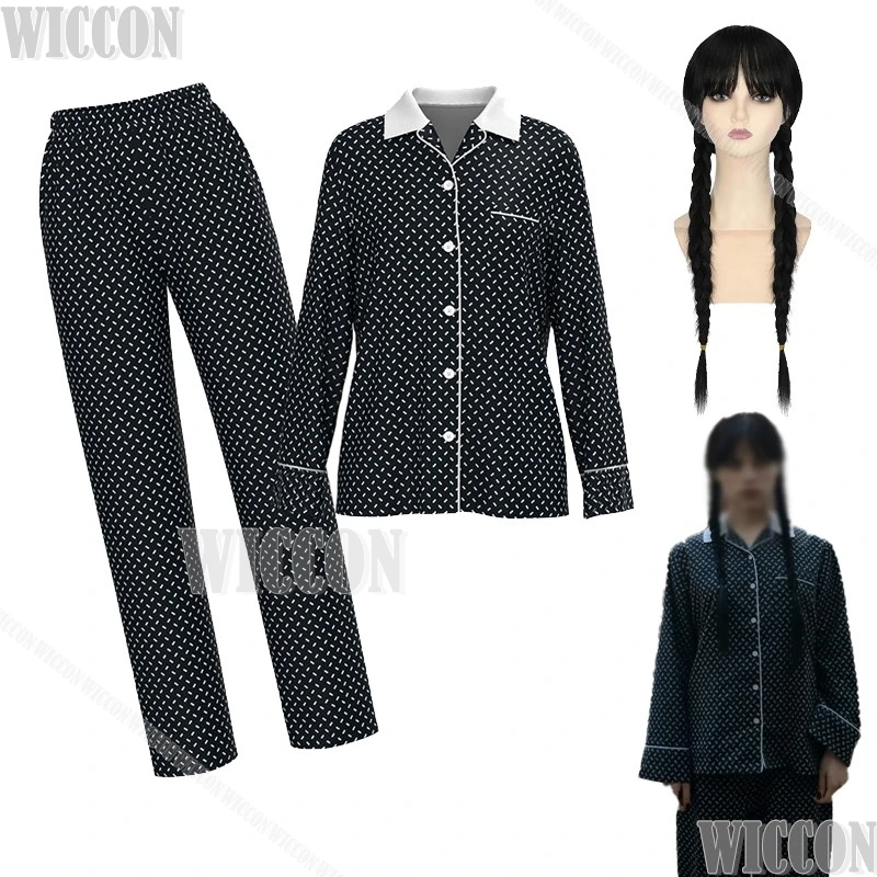 

Телевизор в готическом стиле, одежда для сна для косплея Adaams Same Style PJ, домашний костюм на Хэллоуин, 2025 г., черная пижама в горошек, женская одежда Comic Con