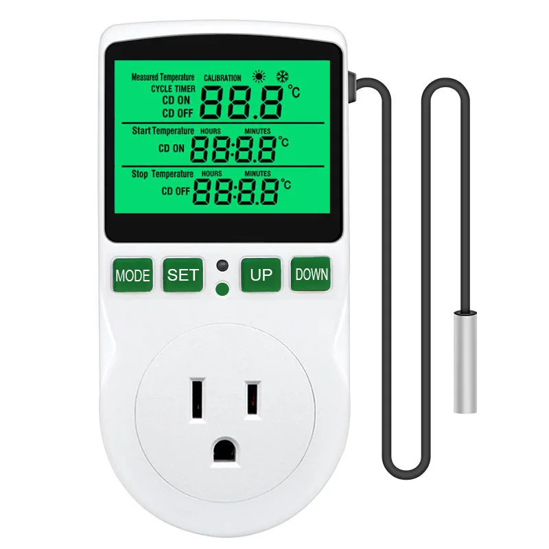 

Large screen US standard green backlight temperature control socket, temperature switch, countdown switch socket