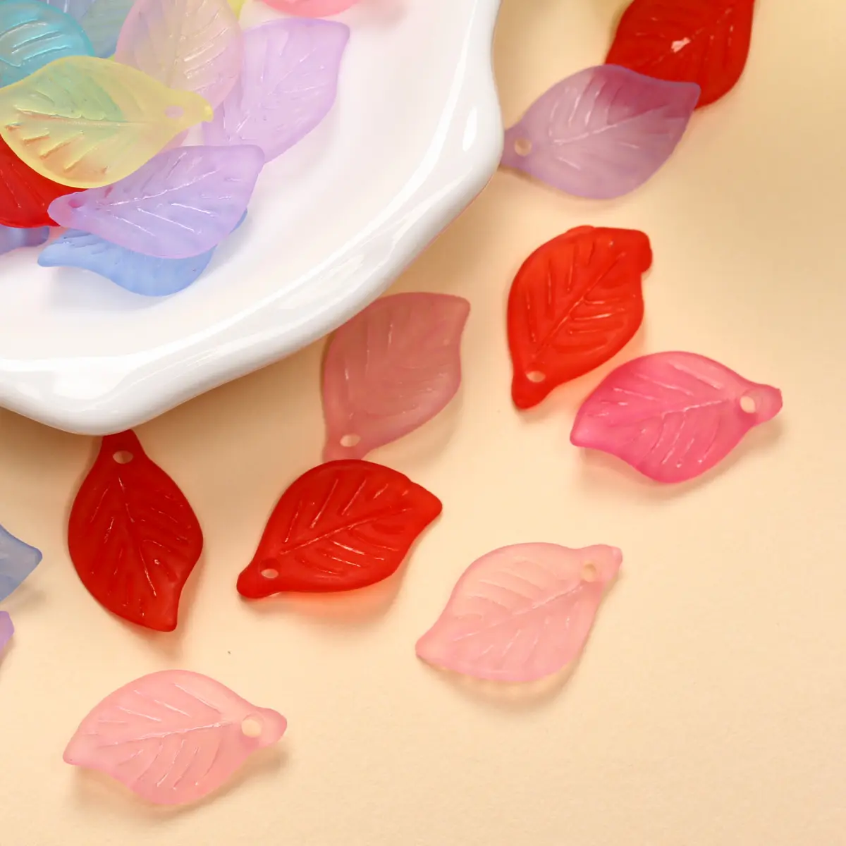 About18*11mm 100PCS Candy Color Frosting Leaf Acrylic Pendant For Jewelry Making DIY Crafts Earrings Fashion Handmade Material