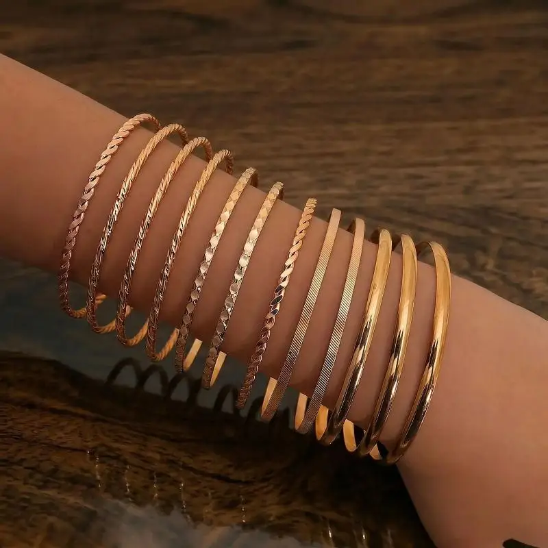 12Pcs Punk Curb Cuban Chain Bracelets Set For Women Miami Boho Thick Gold Color Charm Bracelets Bangles Fashion Jewelry