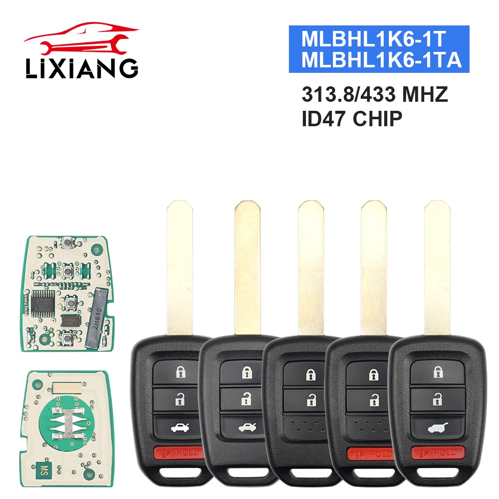 LIXIANG 2/3/4 Bottoni Chiave Auto Fob ID47 PCF7961Chip Chiave A Distanza Fob Per Honda 2013-2015 CRV 2013-2017 Accord Civic Fit MLBHLIK6-1T