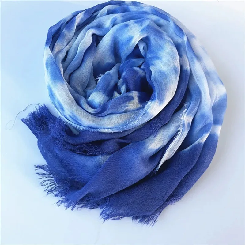 

Vintage Modal Scarf Tie-Dye Blue Series Elegant Cotton Stoles Scarves Travel Sunshade and Sunscreen Beach Towel