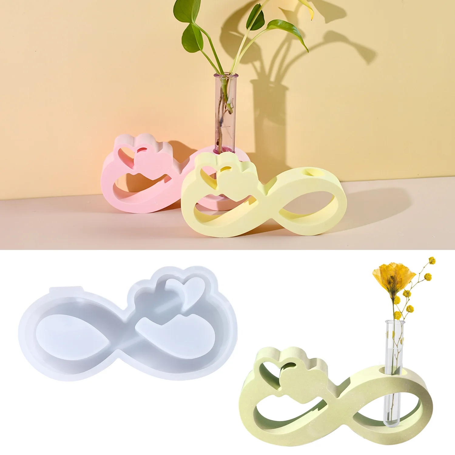 DIY Infinite Love Heart Hydroponic Test Tube Vase Silicone Mold 3D Flower Arrangement Decoration Epoxy Mold