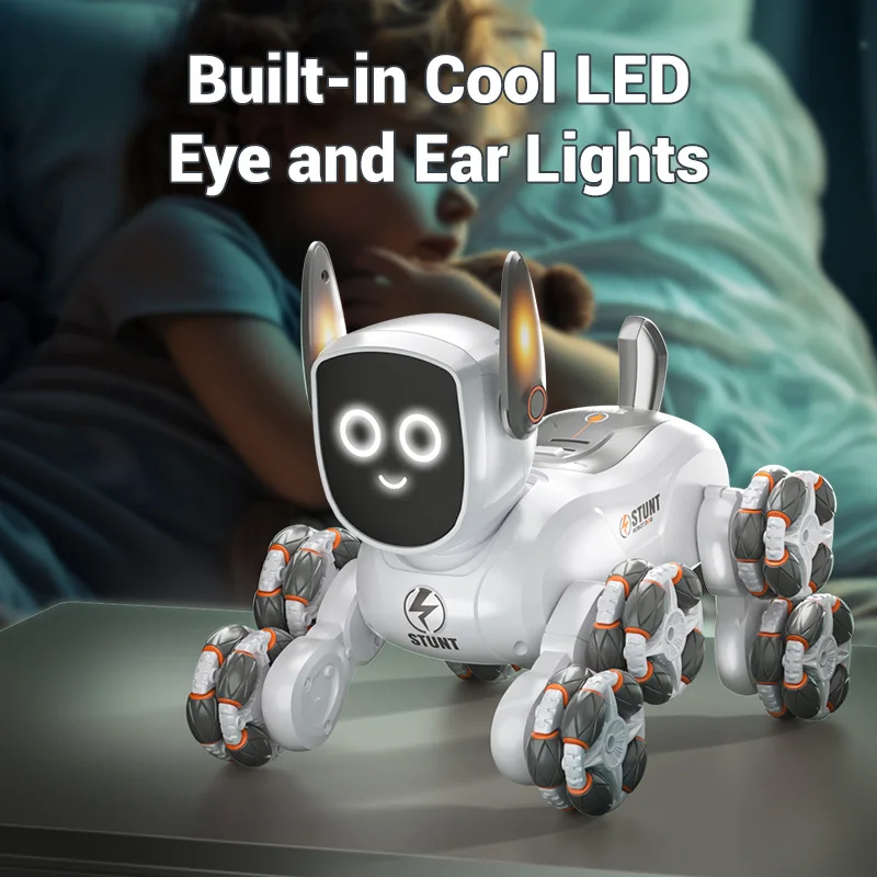 Jjrc Q193 Rc cascadeur voiture 8 roues mécanique Robot chien lumières pour enfants détection de geste à distance double contrôle électronique jouet pour animaux de compagnie voiture