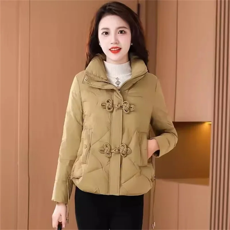 

2024New Winter Jacket Women Parkas Solid Warm Coat Fashion Stand Collar Thicke Down Cotton Coat Casual Female Outerwear Overcoat