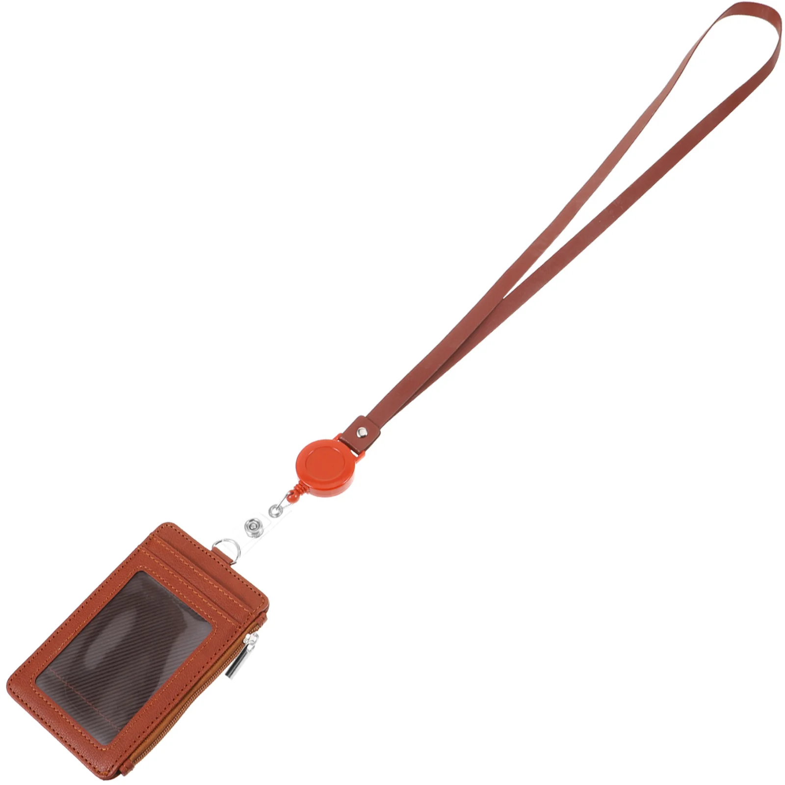 

Brown Pu Vertical Holder Id Card Case For Business Card Id Badge Pass Pouch With Lanyard Swivel Clip Badge Case