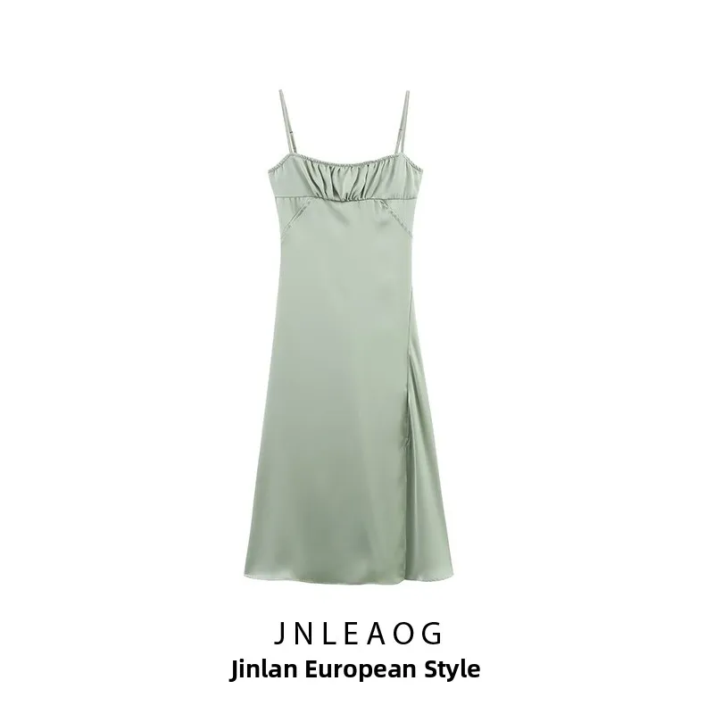 Vestido E de Seda Satin para Mulheres JNLEAOG, Novo Estilo de Primavera, Design de Moda Íntima, Casual de Verão com Ci...