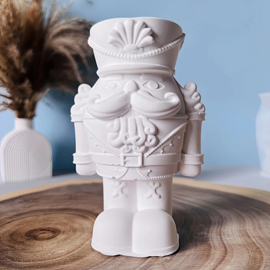 DIY 3D Nutcracker Ornament Silicone Mold, Soldier Candle Plaster Cement King Figurine Wax Product Casting Tool for DIY Crafts
