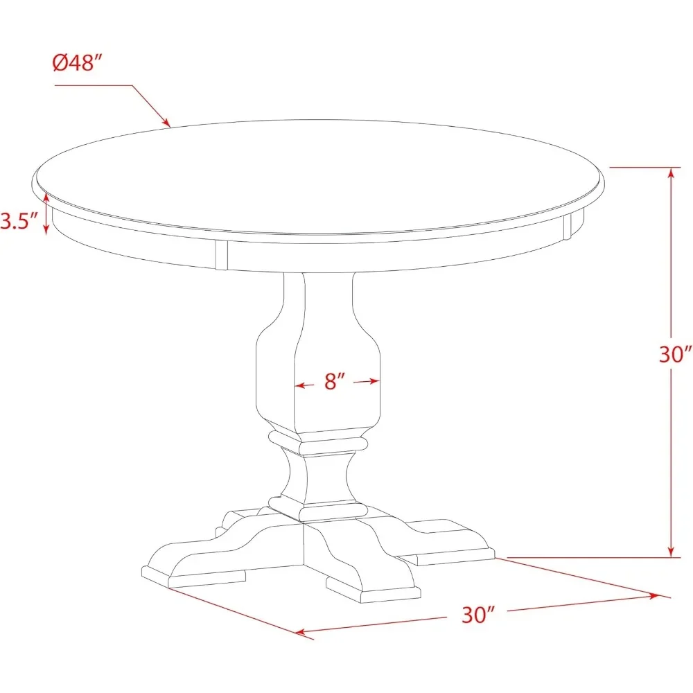 Mesa de cozinha FE3-0N-TP Ferris Modern - tampo de mesa de jantar redondo com base de pedestal, 48 x 48 polegadas, nogueira antiga com jateamento