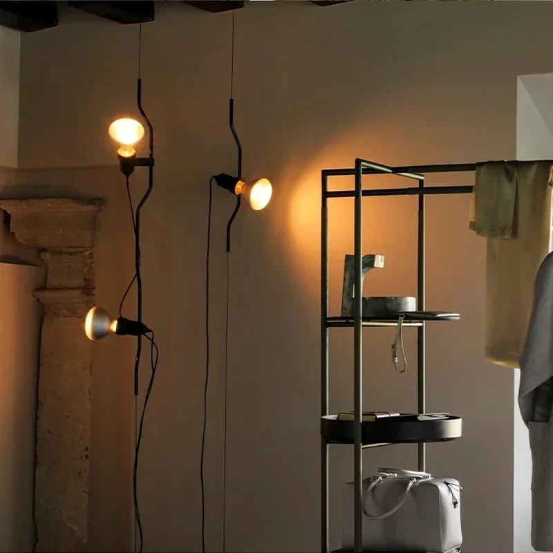 LED فاخر أسود الارتفاع قابل للتعديل الطابق الدائمة سلك طويل E27 قلادة ضوء غرفة نوم جدار ديكور تركيبات لمنطقة اللوح الأمامي