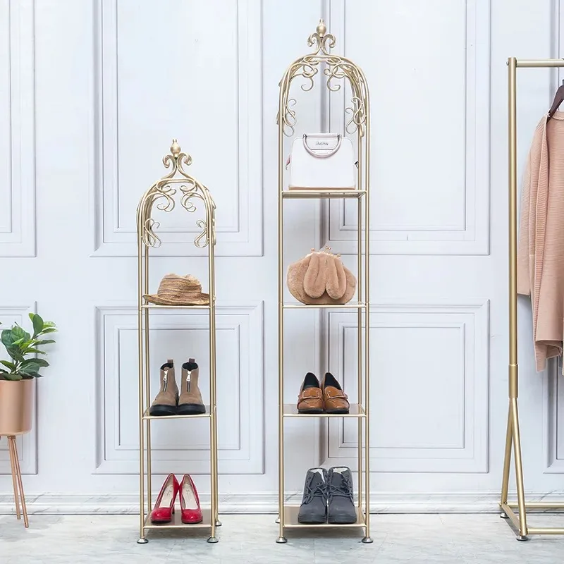 custom.OEM Customizable Modern Multi-Layer Shoe Display Rack Shop Furniture Metal Stand with Bag Storage Display Cabinet