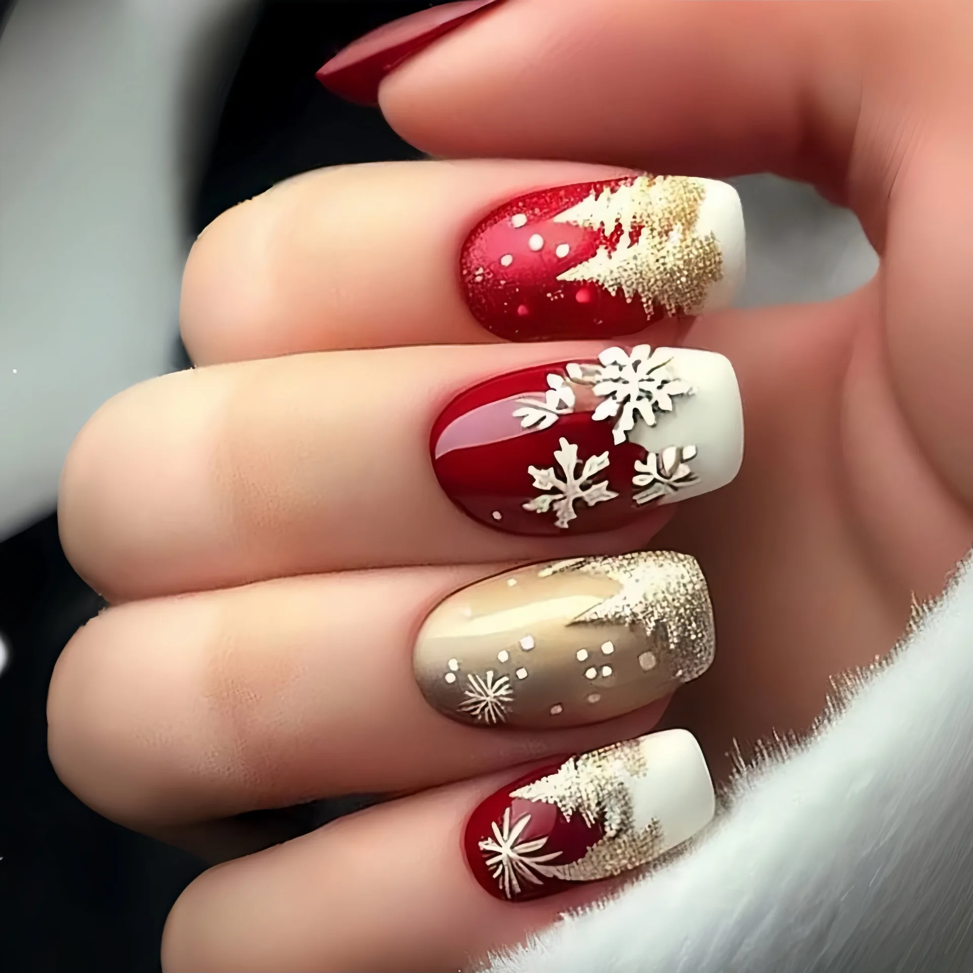 Medium fake nails for Christmas party snowflakes Christmas tree Santa Claus elf alsmond Square tips press on false nail art set