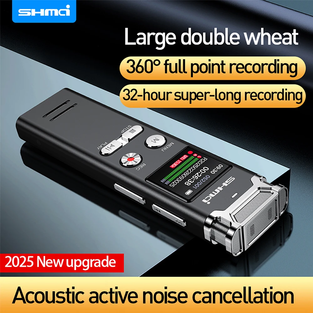 مسجل صوت رقمي جهاز تسجيل صوتي احترافي صغير محمول في الوقت الحقيقي الإملاء المزدوج ميكروفون Denoise مشغل Mp3