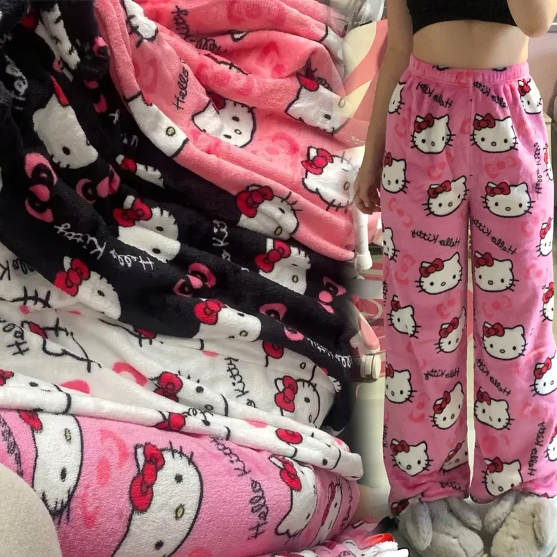 Y2K Hallo Kitty Pyjamas Hosen Anime Damen Pyjama Hosen Sanrio Cartoon Mode Hause Nachtwäsche Hosen Freizeit Haus Kleidung